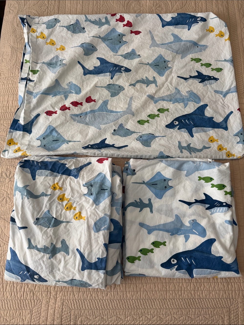 Pottery barn kids twin sheet set Ocean Shark and Ray Cotton Bedding Set - Blue